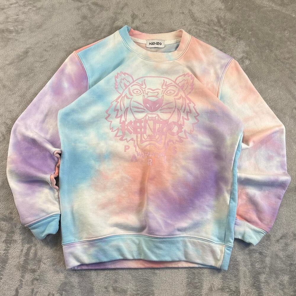 Kenzo Paris Tiger Pink/Blue Pastel Tie-Dye Crewneck Sweatshirt Womens Size Small